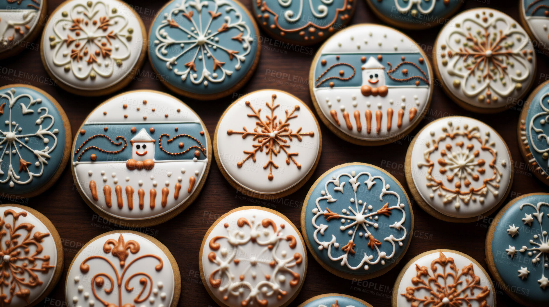 Buy stock photo Colorful Christmas cookies. Homemade sweet decorated gingerbread biscuits with icing