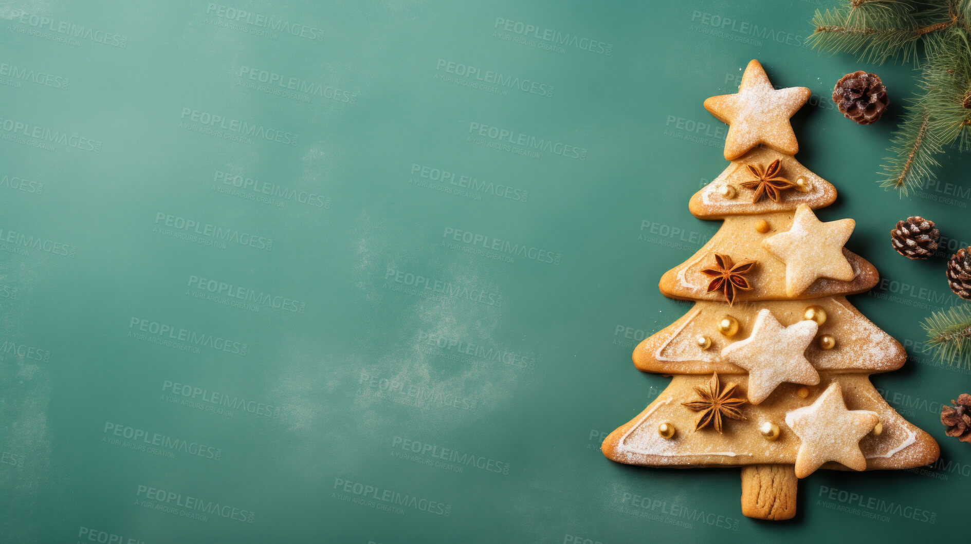 Buy stock photo Traditional gingerbread cookie Christmas tree. Homemade sweet decorated biscuits with icing