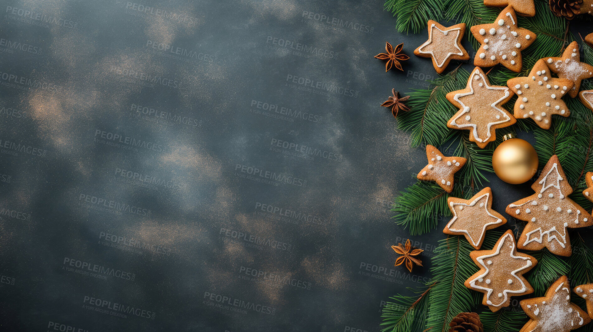 Buy stock photo Traditional Christmas cookies. Homemade sweet decorated gingerbread biscuits with icing