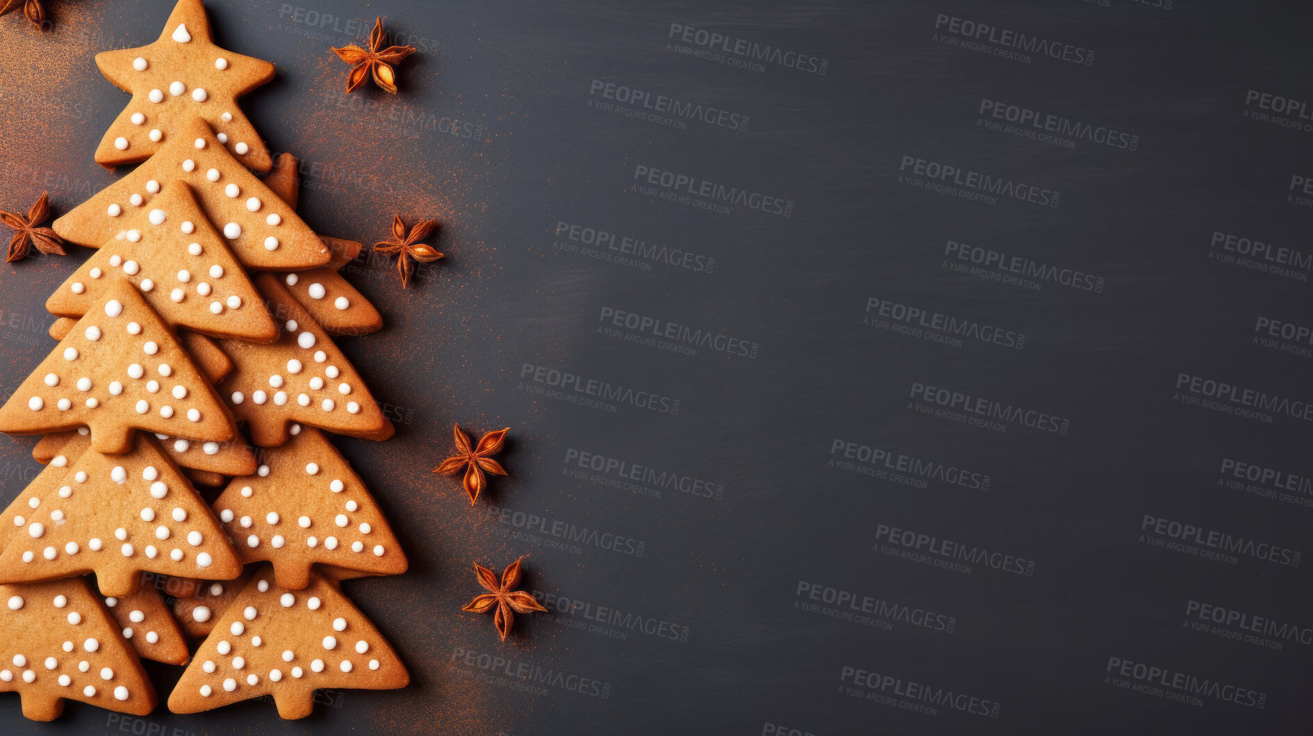 Buy stock photo Traditional gingerbread cookie Christmas tree. Homemade sweet decorated biscuits with icing