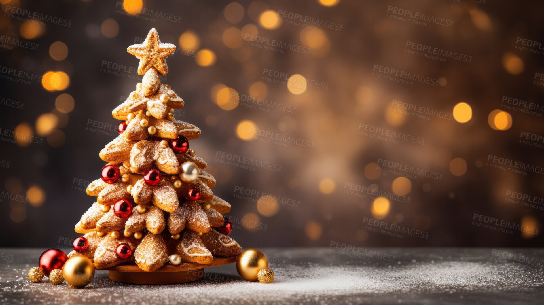 Buy stock photo Traditional gingerbread cookie Christmas tree. Homemade sweet decorated biscuits with icing