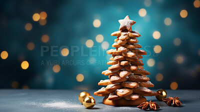 Traditional gingerbread cookie Christmas tree. Homemade sweet decorated biscuits with icing