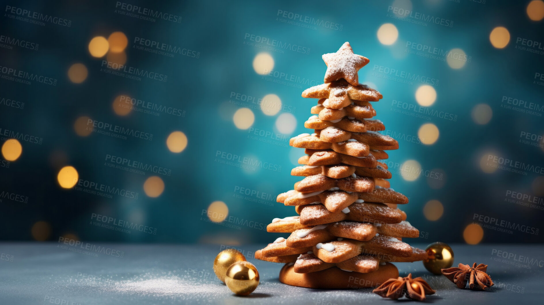 Buy stock photo Traditional gingerbread cookie Christmas tree. Homemade sweet decorated biscuits with icing