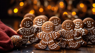 Traditional gingerbread cookies. Homemade sweet decorated Christmas biscuits with icing