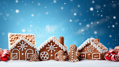 Traditional gingerbread house. Homemade sweet decorated Christmas cookies with icing