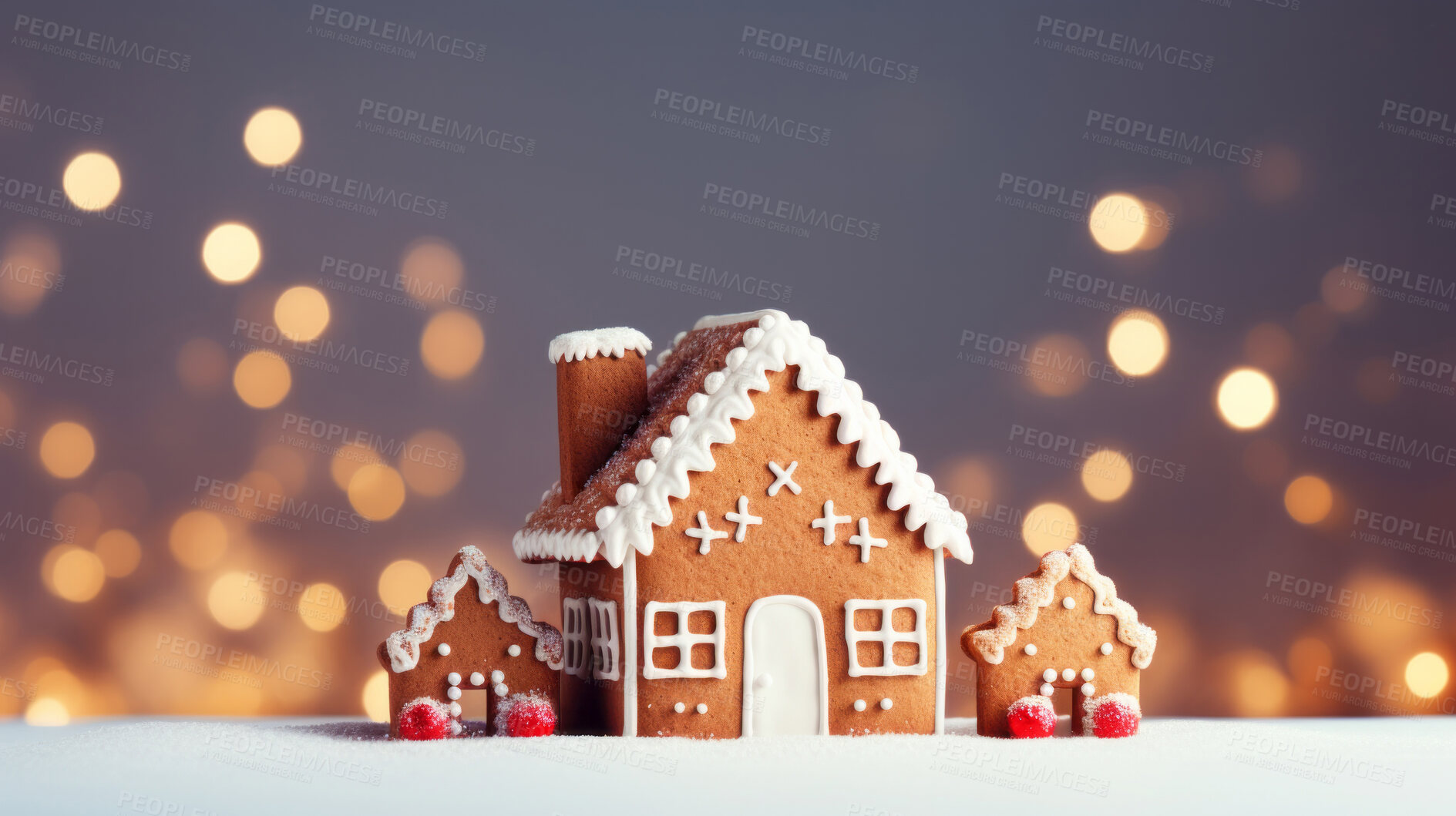 Buy stock photo Traditional gingerbread house. Homemade sweet decorated Christmas cookies with icing