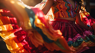 Buy stock photo Colorful Mexican dress with movement. Traditional celebration dancing