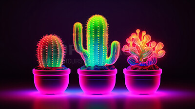 Colorful neon cactus design. Mexican glowing light banner concept