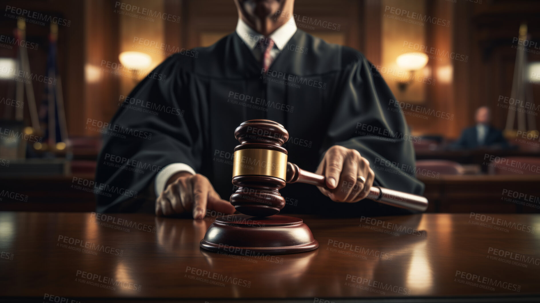 Buy stock photo Wooden legal gavel on an office desk or court room, judge's gavel for final verdict