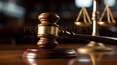 Wooden legal gavel on an office desk or court room, judge\'s gavel for final verdict