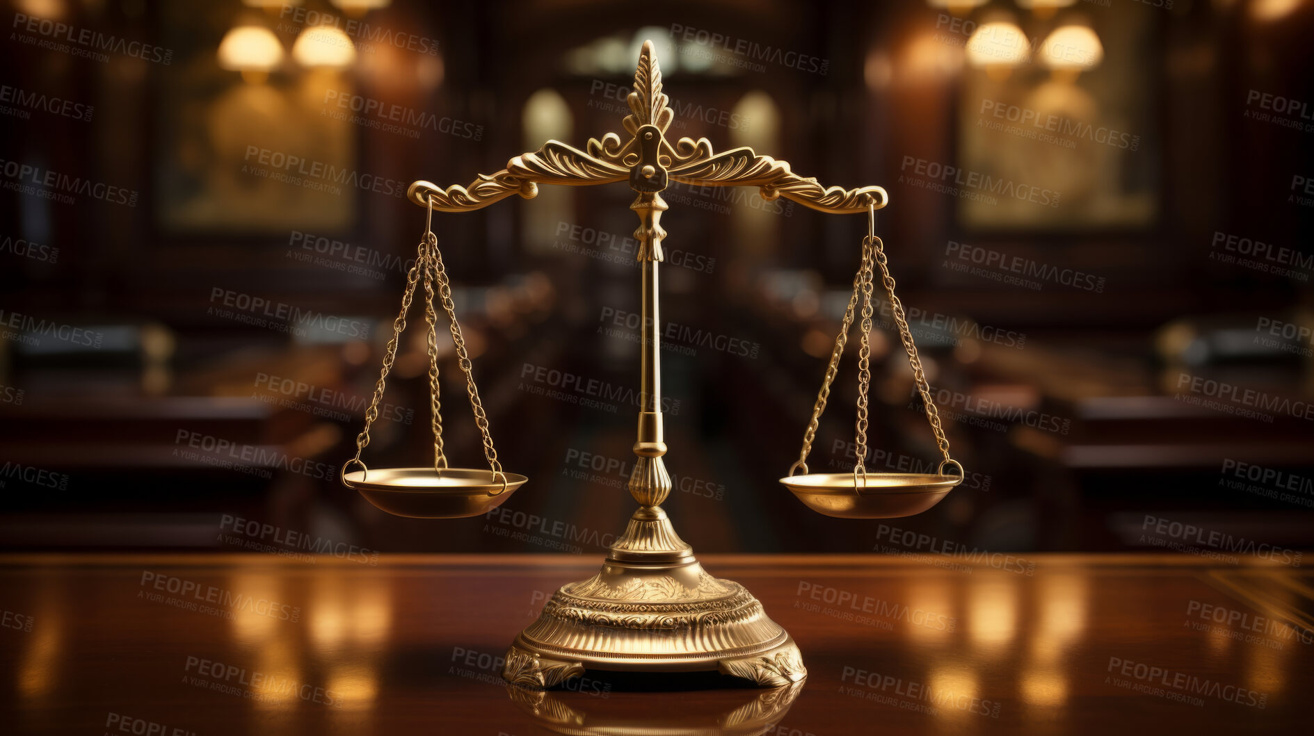 Buy stock photo Judgement scales of Justice in the court room, concept for law and justice