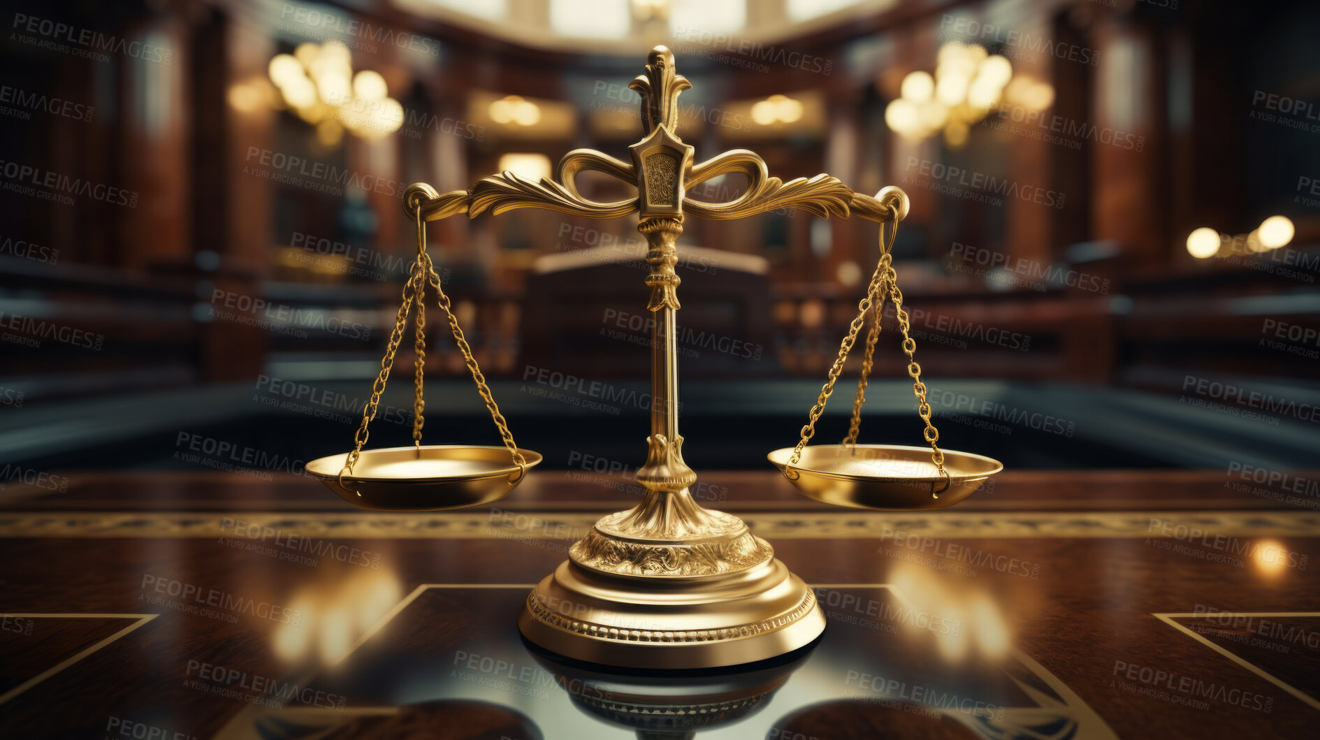 Buy stock photo Judgement scales of Justice in the court room, concept for law and justice