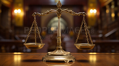 Judgement scales of Justice in the court room, concept for law and justice