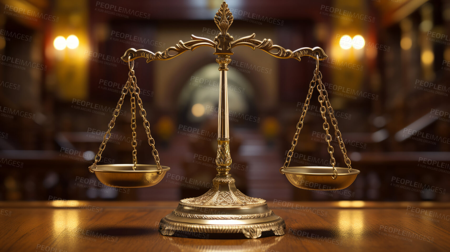 Buy stock photo Judgement scales of Justice in the court room, concept for law and justice