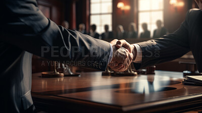 Businessman shaking hands with his partner lawyers or attorneys discussing agreement