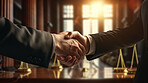 Businessman shaking hands with his partner lawyers or attorneys discussing agreement