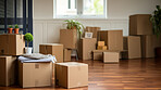 Cardboard boxes for moving into a new home. Stack of cardboard boxes for relocation