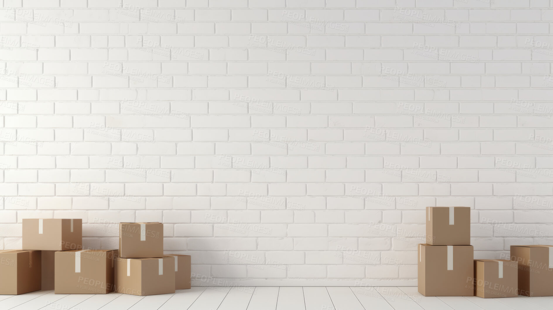 Buy stock photo Cardboard boxes for moving into a new home. Stack of cardboard boxes for relocation