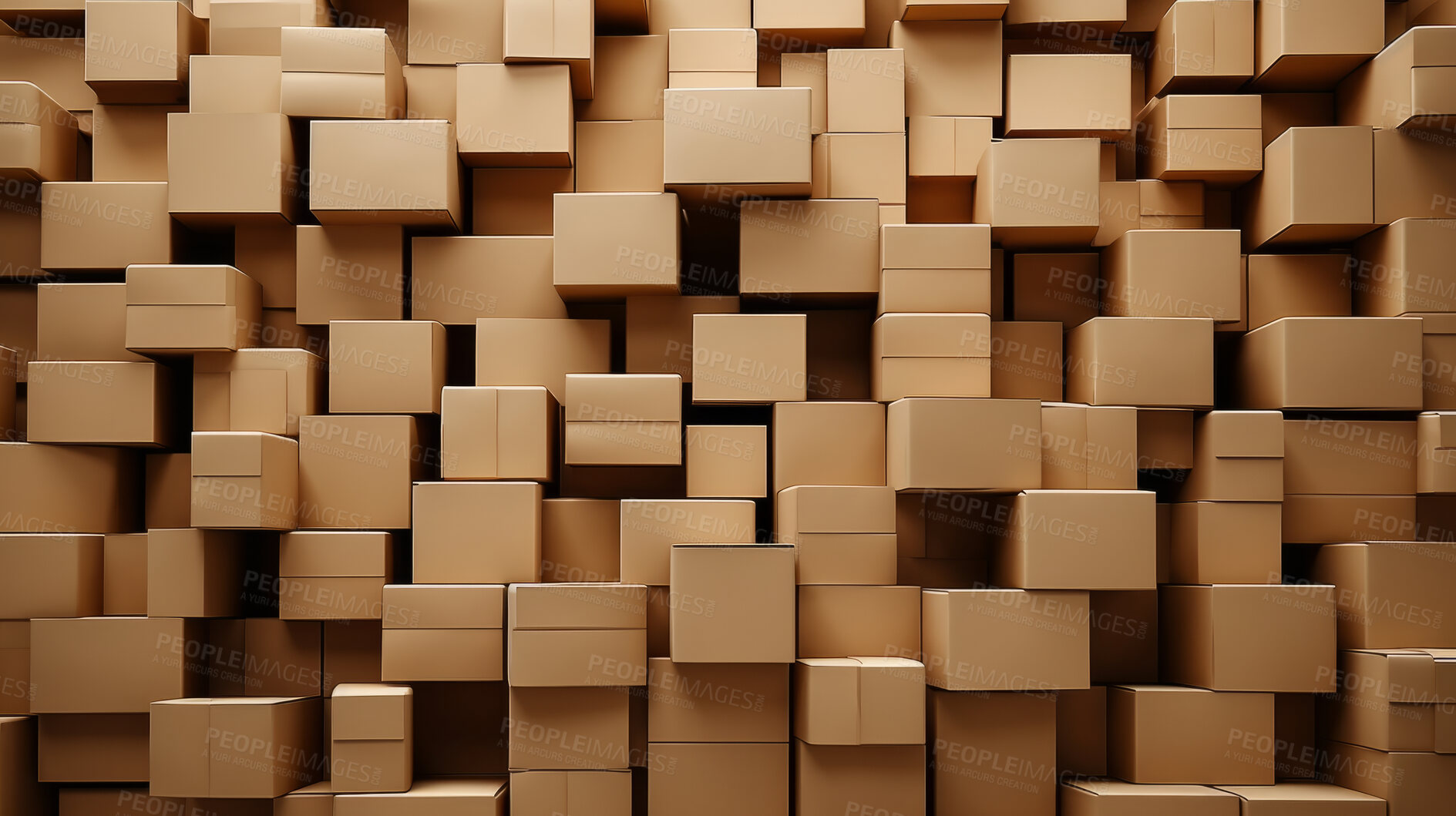 Buy stock photo Cardboard boxes for moving into a new home. Stack of cardboard boxes for relocation