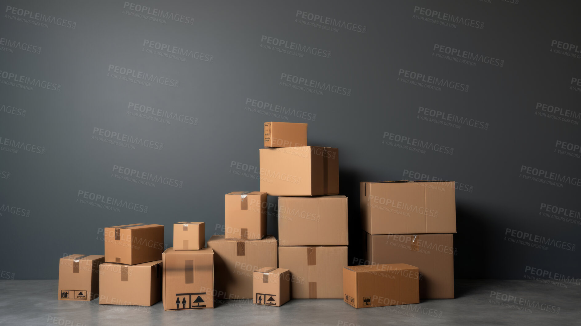 Buy stock photo Cardboard boxes for moving into a new home. Stack of cardboard boxes for relocation