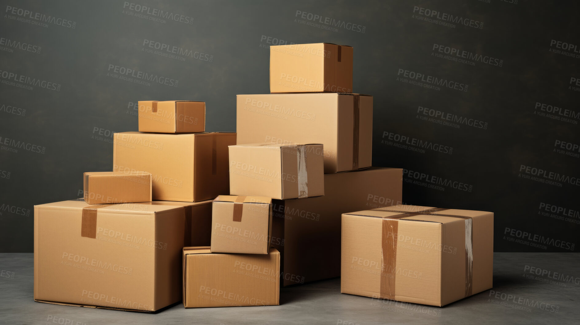 Buy stock photo Cardboard boxes for moving into a new home. Stack of cardboard boxes for relocation