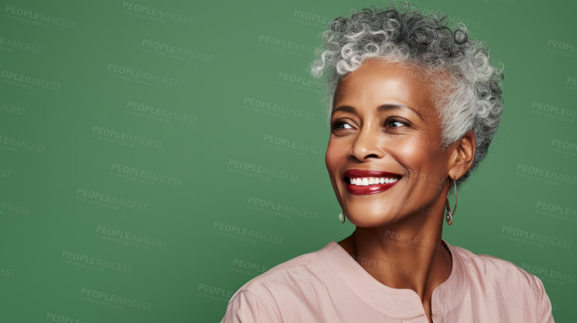 Buy stock photo Radiant mature senior model woman with grey hair laughing and smiling for spa and dental