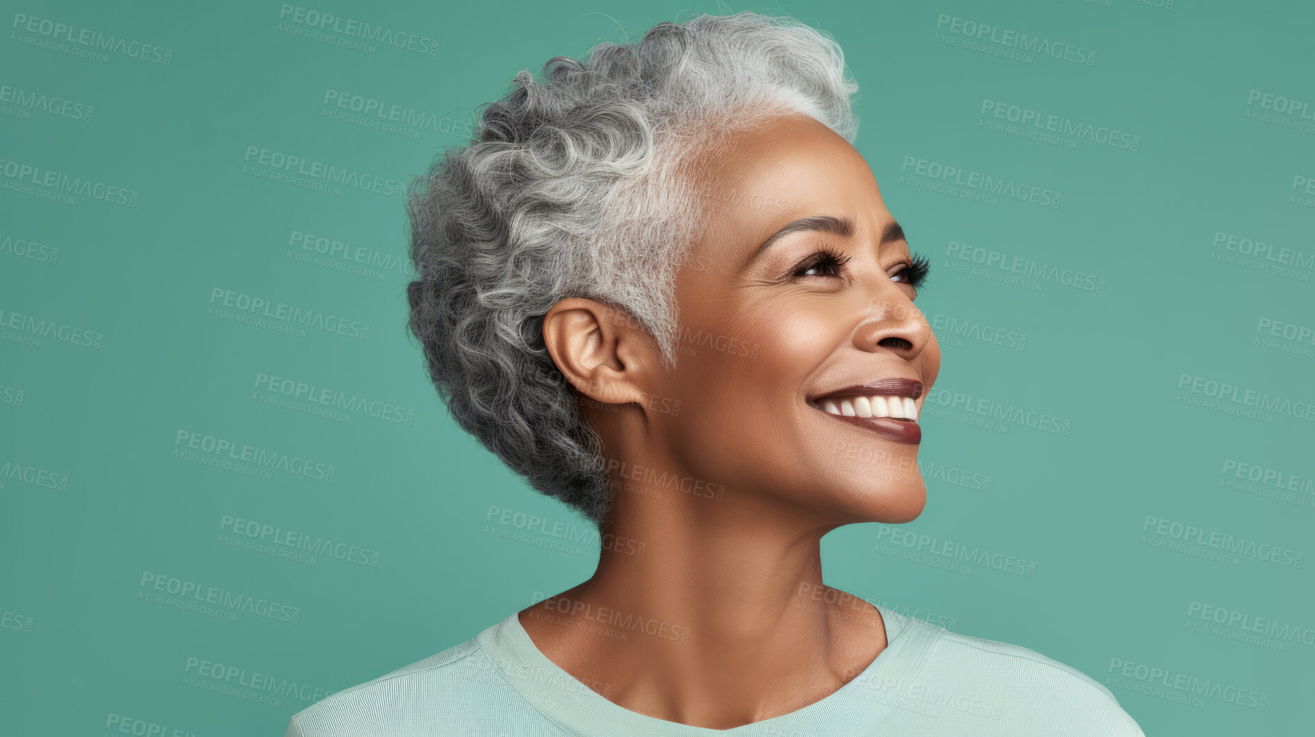 Buy stock photo Radiant mature senior model woman with grey hair laughing and smiling for spa and dental