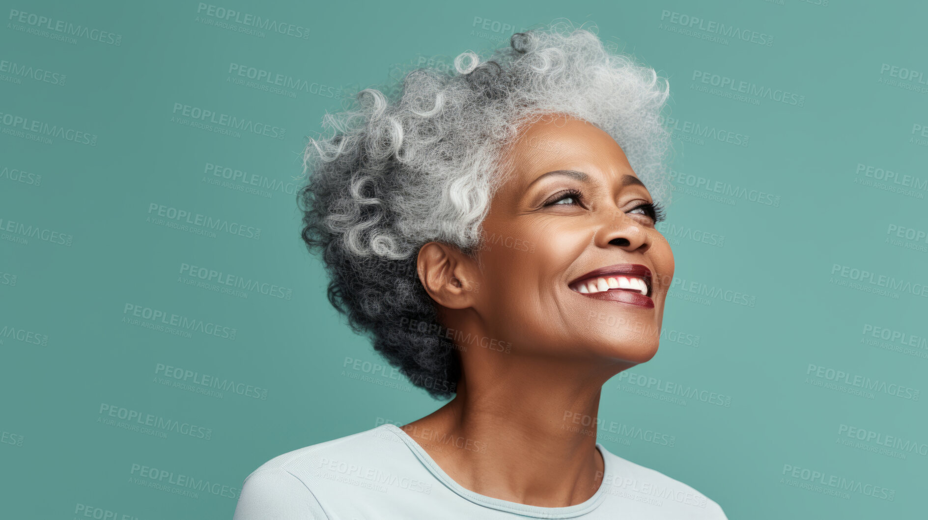 Buy stock photo Radiant mature senior model woman with grey hair laughing and smiling for spa and dental