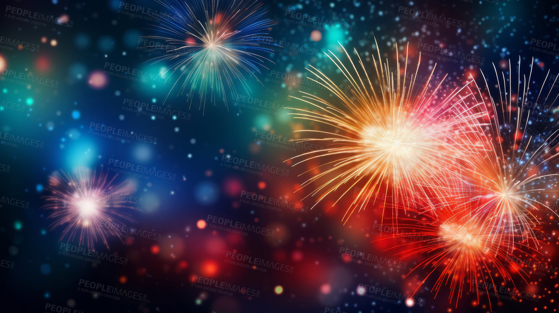 Buy stock photo Colorful fireworks celebration for New Year or birthday event. Festive background banner