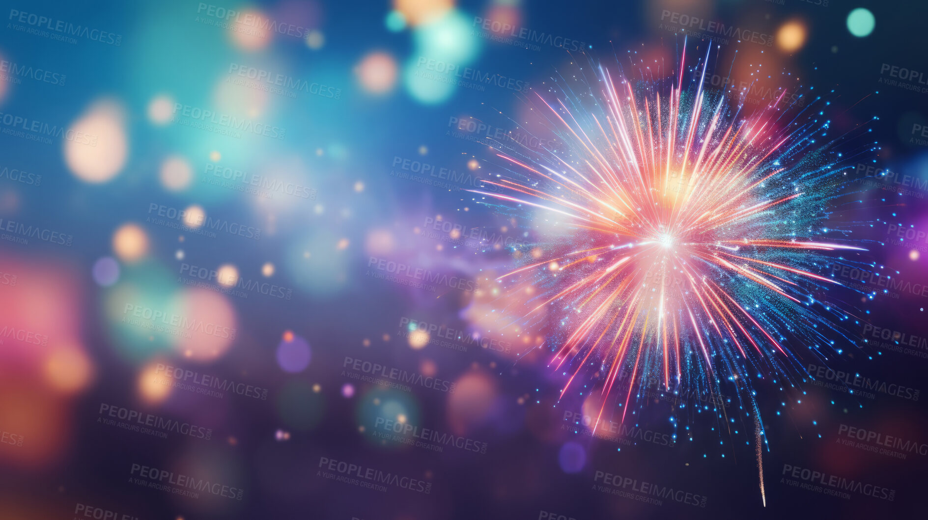 Buy stock photo Colorful fireworks celebration for New Year or birthday event. Festive background banner