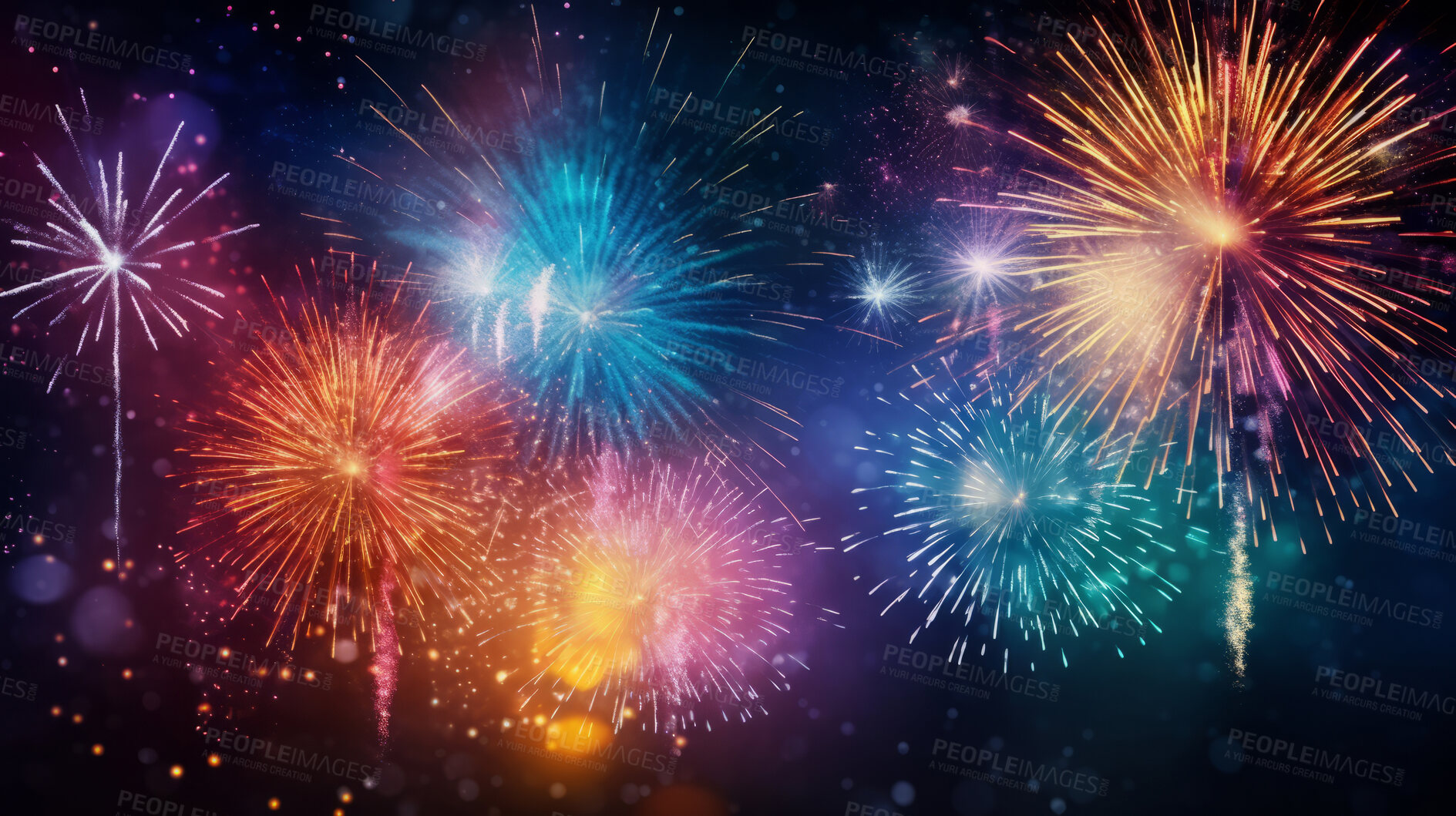 Buy stock photo Colorful fireworks celebration for New Year or birthday event. Festive background banner