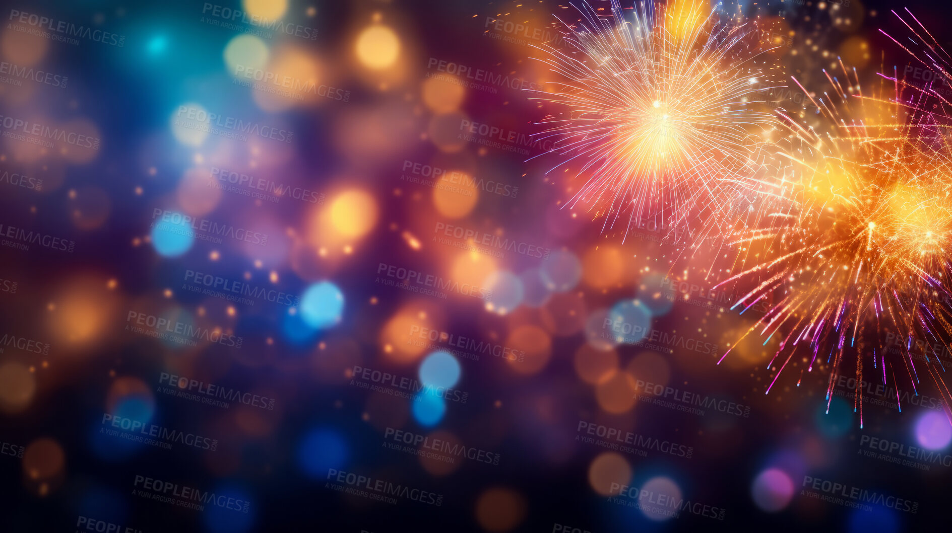 Buy stock photo Colorful fireworks celebration for New Year or birthday event. Festive background banner