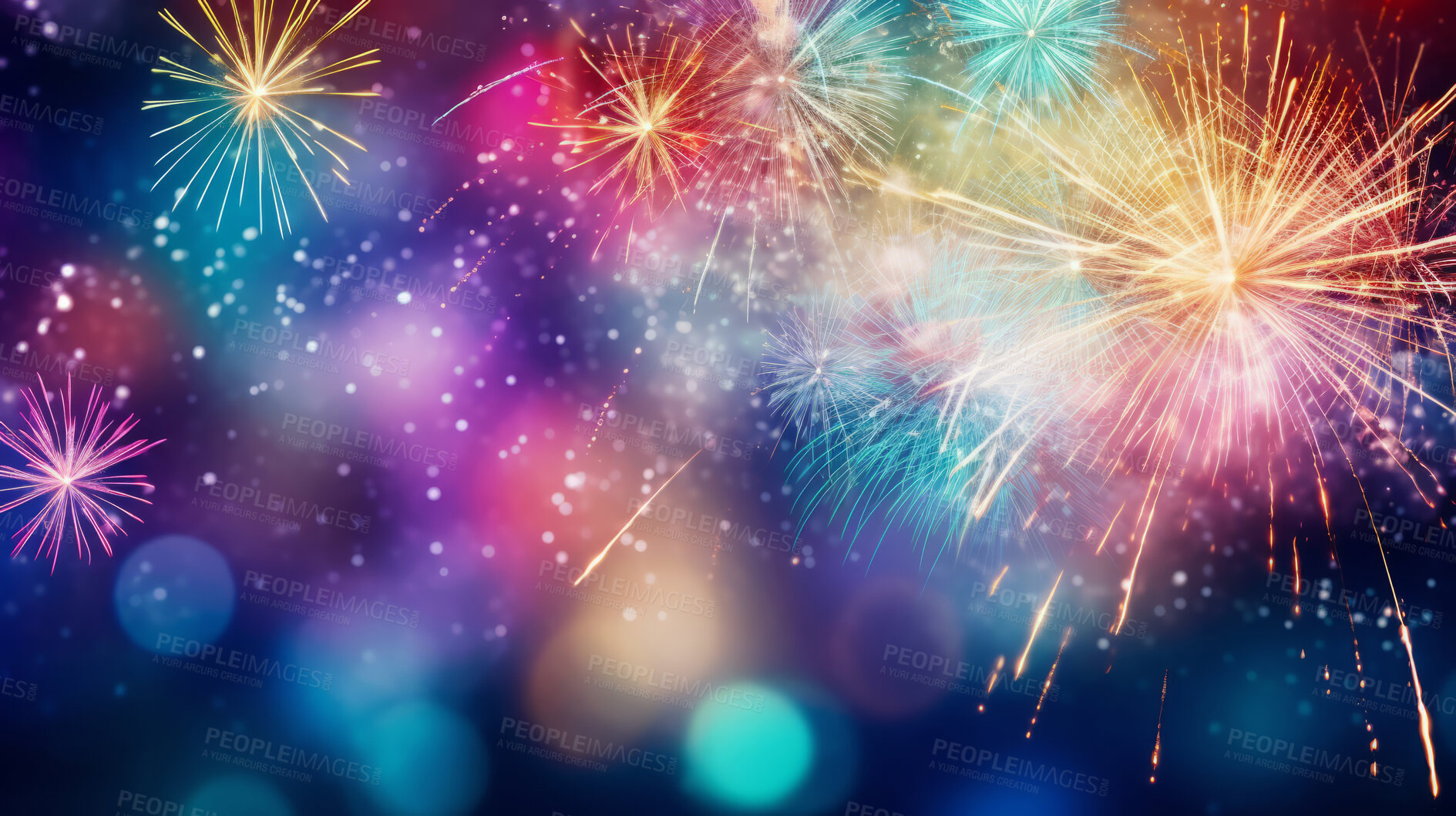 Buy stock photo Colorful fireworks celebration for New Year or birthday event. Festive background banner