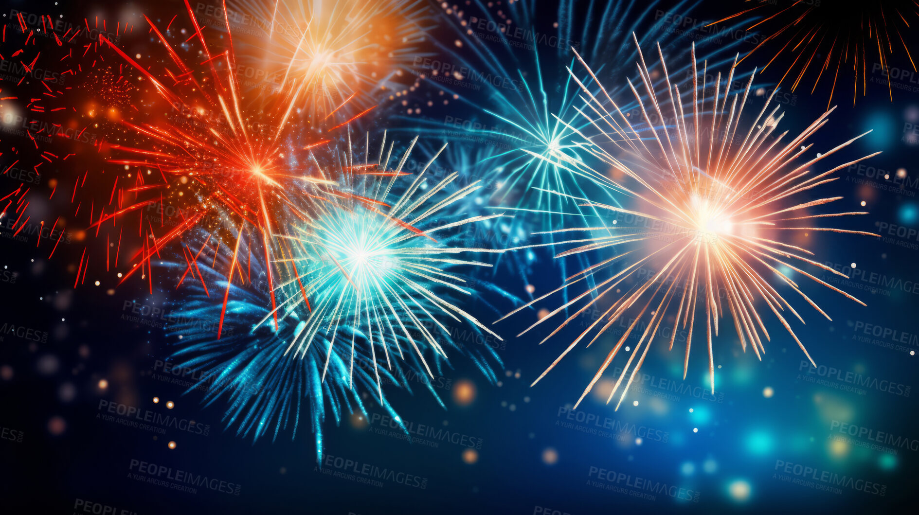 Buy stock photo Colorful fireworks celebration for New Year or birthday event. Festive background banner