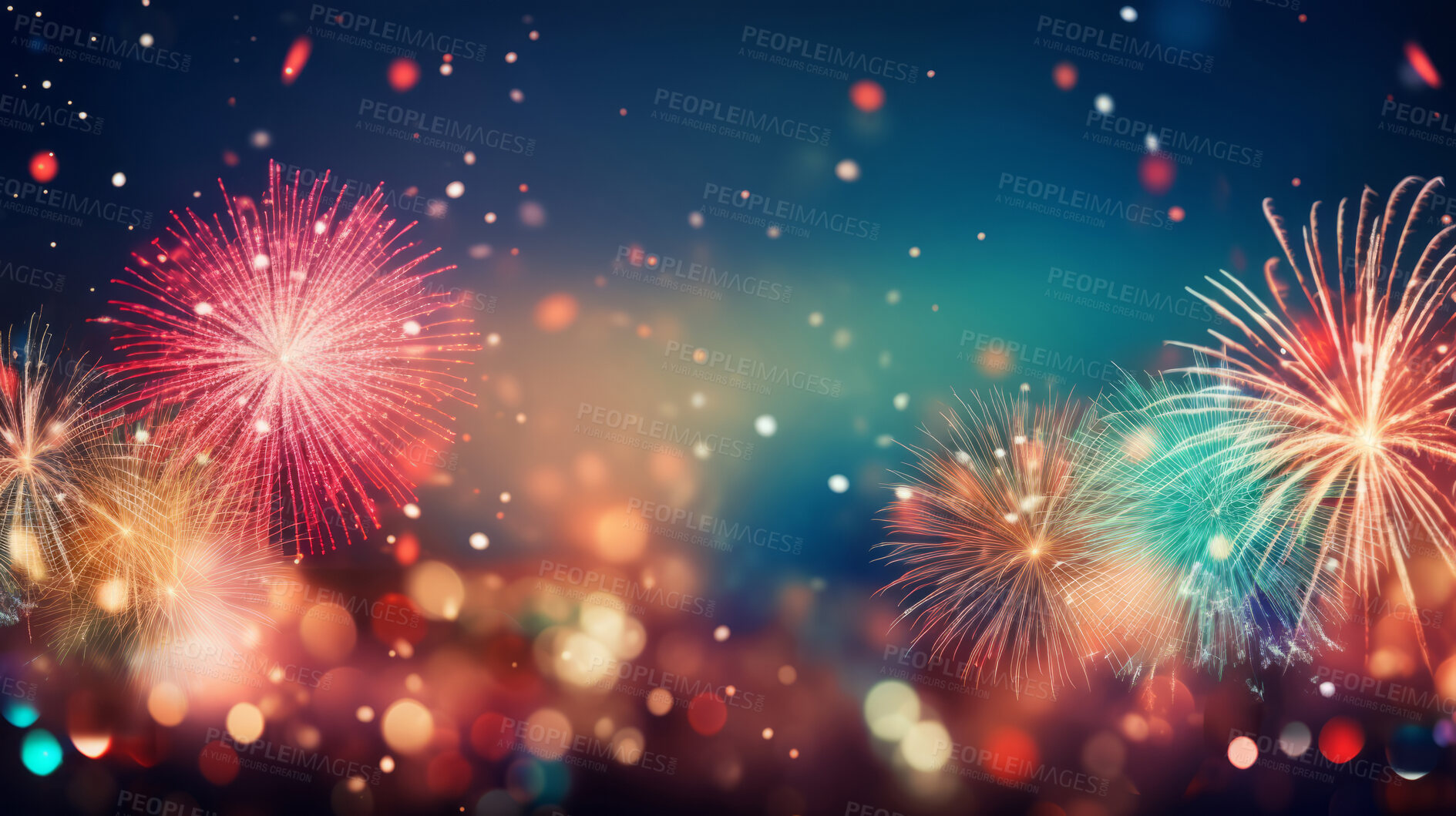 Buy stock photo Colorful fireworks celebration for New Year or birthday event. Festive background banner