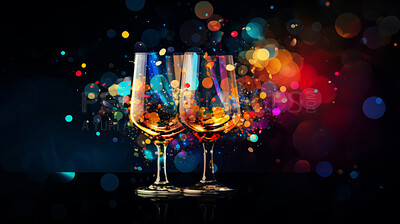 Wine glasses with colorful paint background. Celebration concept