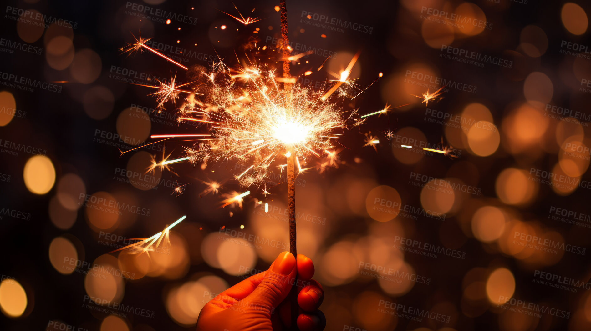 Buy stock photo Hand holding sparkler. Festive Christmas, New Year, or birthday celebration concept