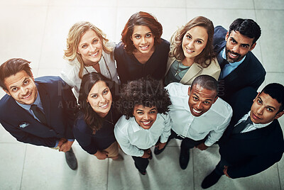 Buy stock photo Portrait of a diverse group of businesspeople standing together in an office