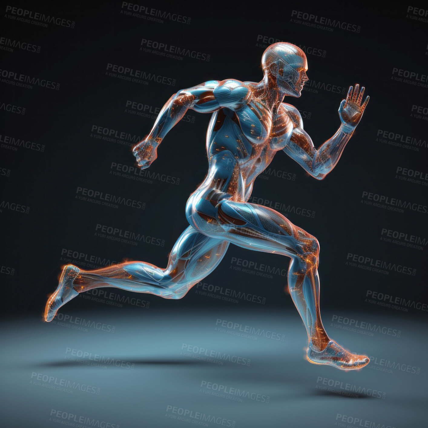 Buy stock photo Human body in running motion. Medical education anatomy concept