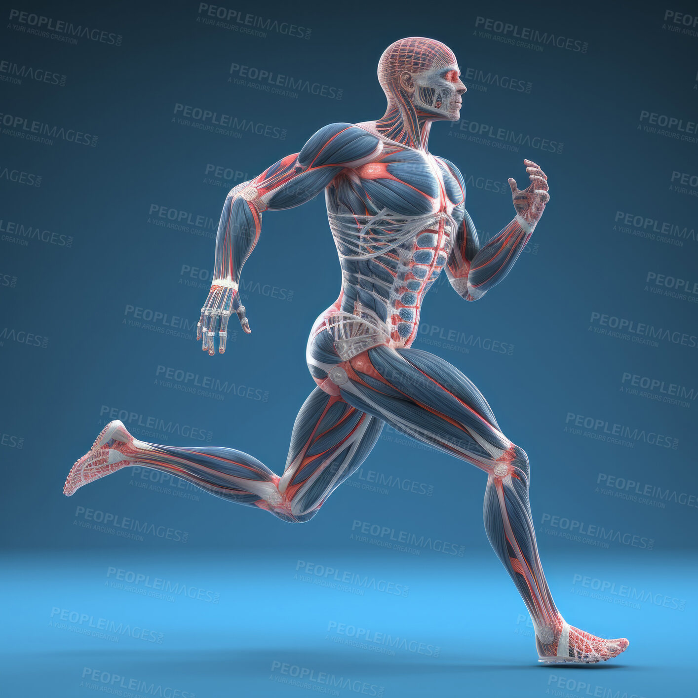 Buy stock photo Human body in running motion. Medical education anatomy concept