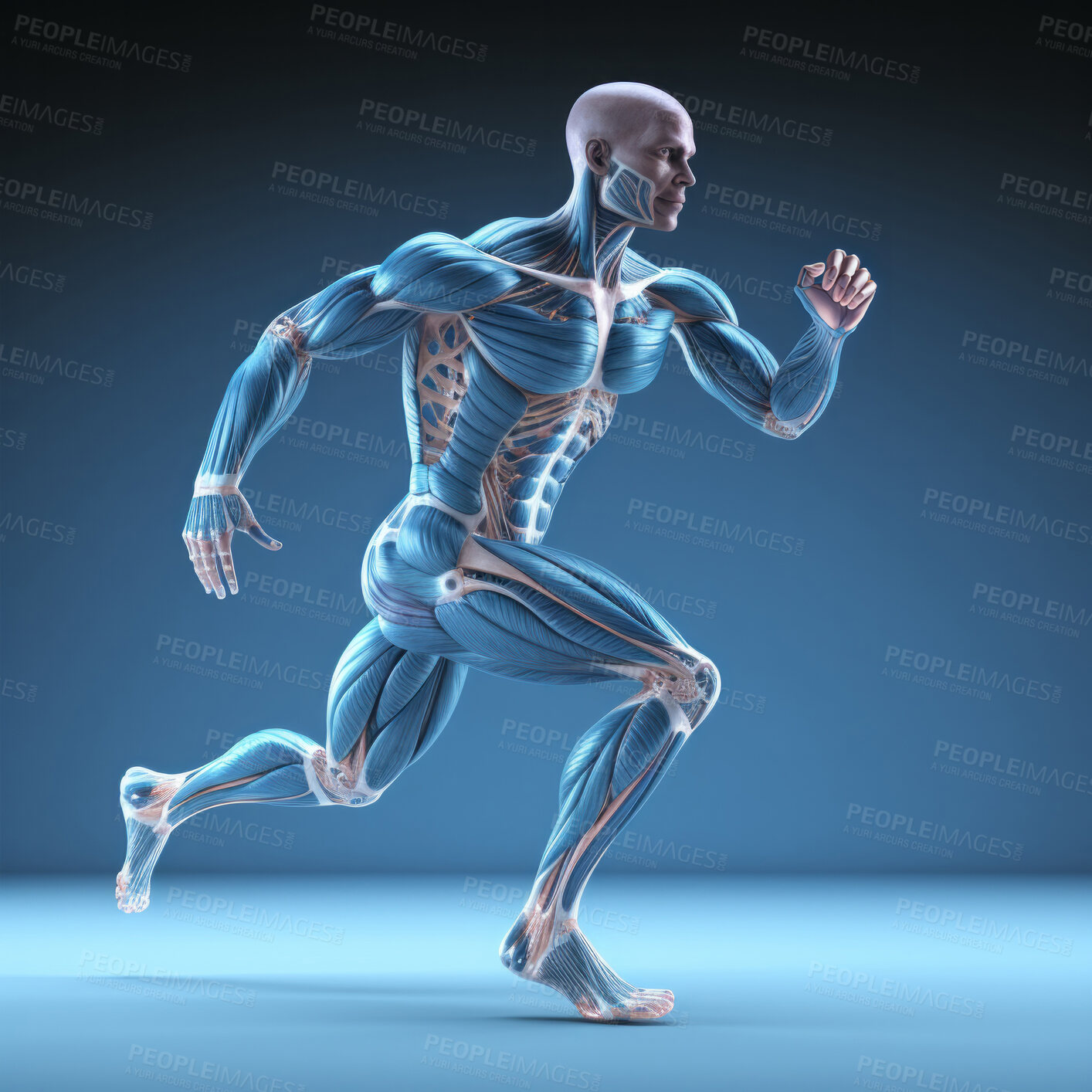Buy stock photo Human body in running motion. Medical education anatomy concept