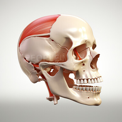 Human skull with teeth. Educational medical anatomy design illustration.
