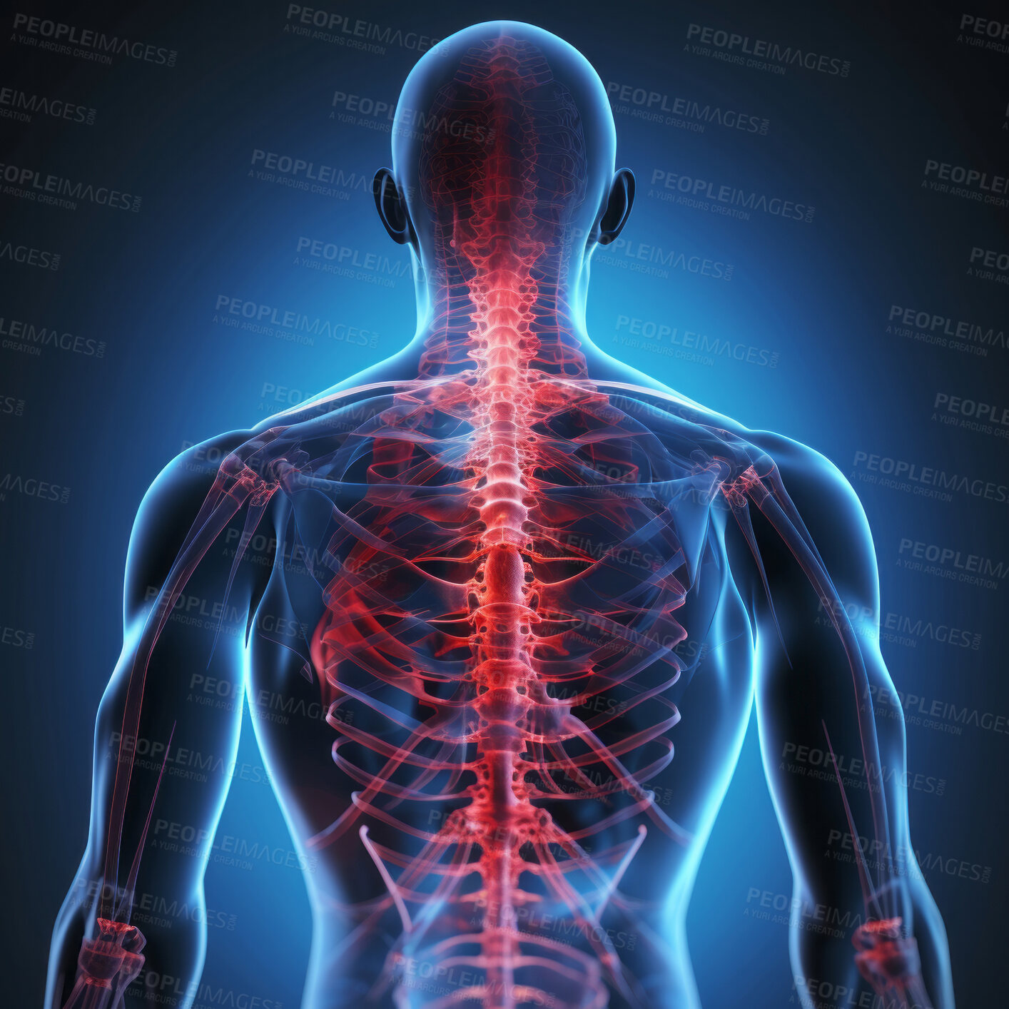 Buy stock photo Human body anatomy xray. Pain inflammation medical injury illustration.