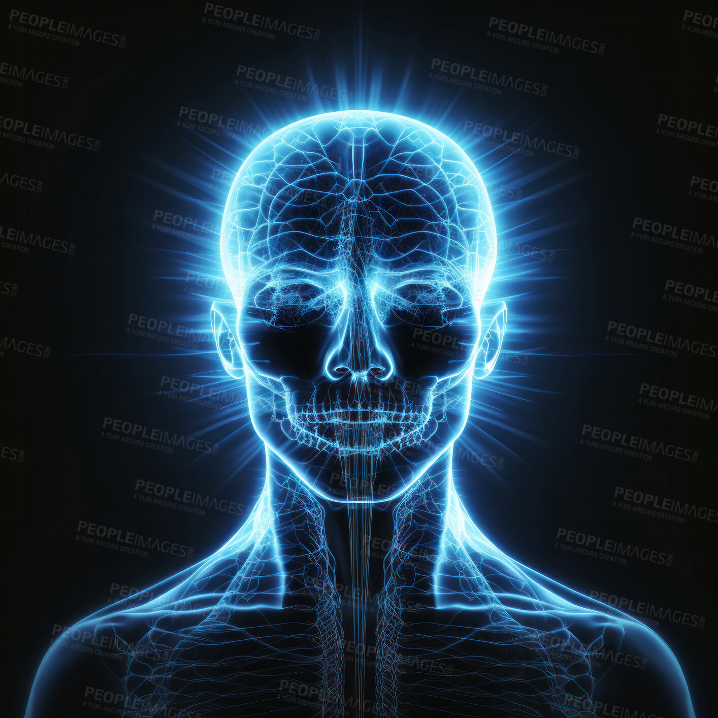 Buy stock photo Abstract human head scan. Wellness or disease concept, medical education