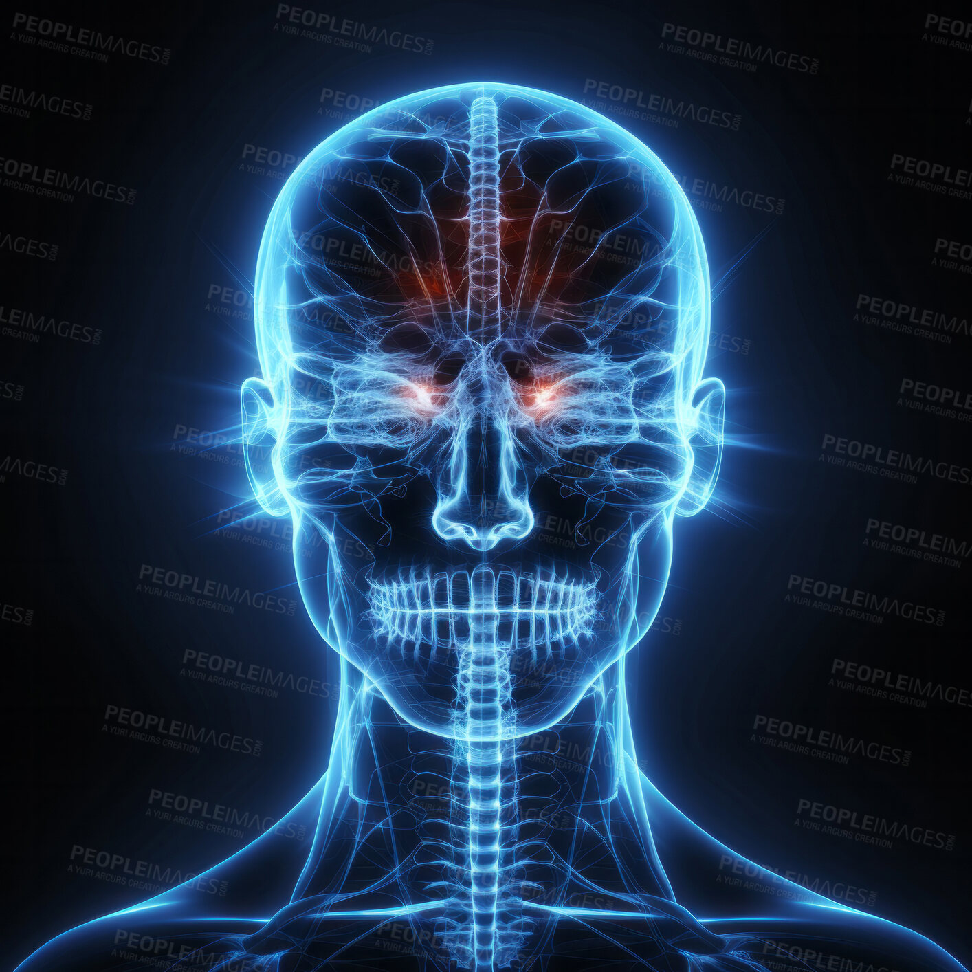 Buy stock photo Abstract human head scan. Wellness or disease concept, medical education