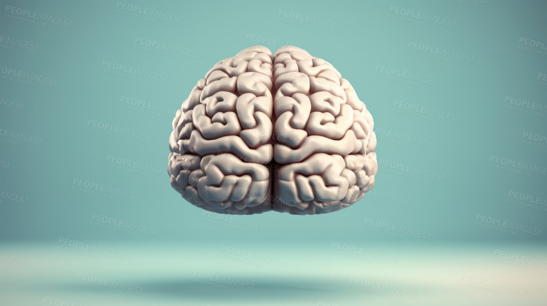 Buy stock photo Brain illustration on blue background, for education, learning or mental health growth