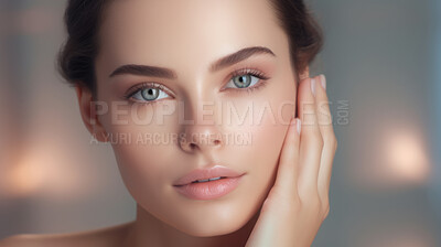 Closeup beauty portrait of a calm and peaceful woman for spa beauty, skincare in studio