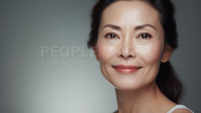 Buy stock photo Radiant mature senior model woman smiling for spa beauty and skincare in studio