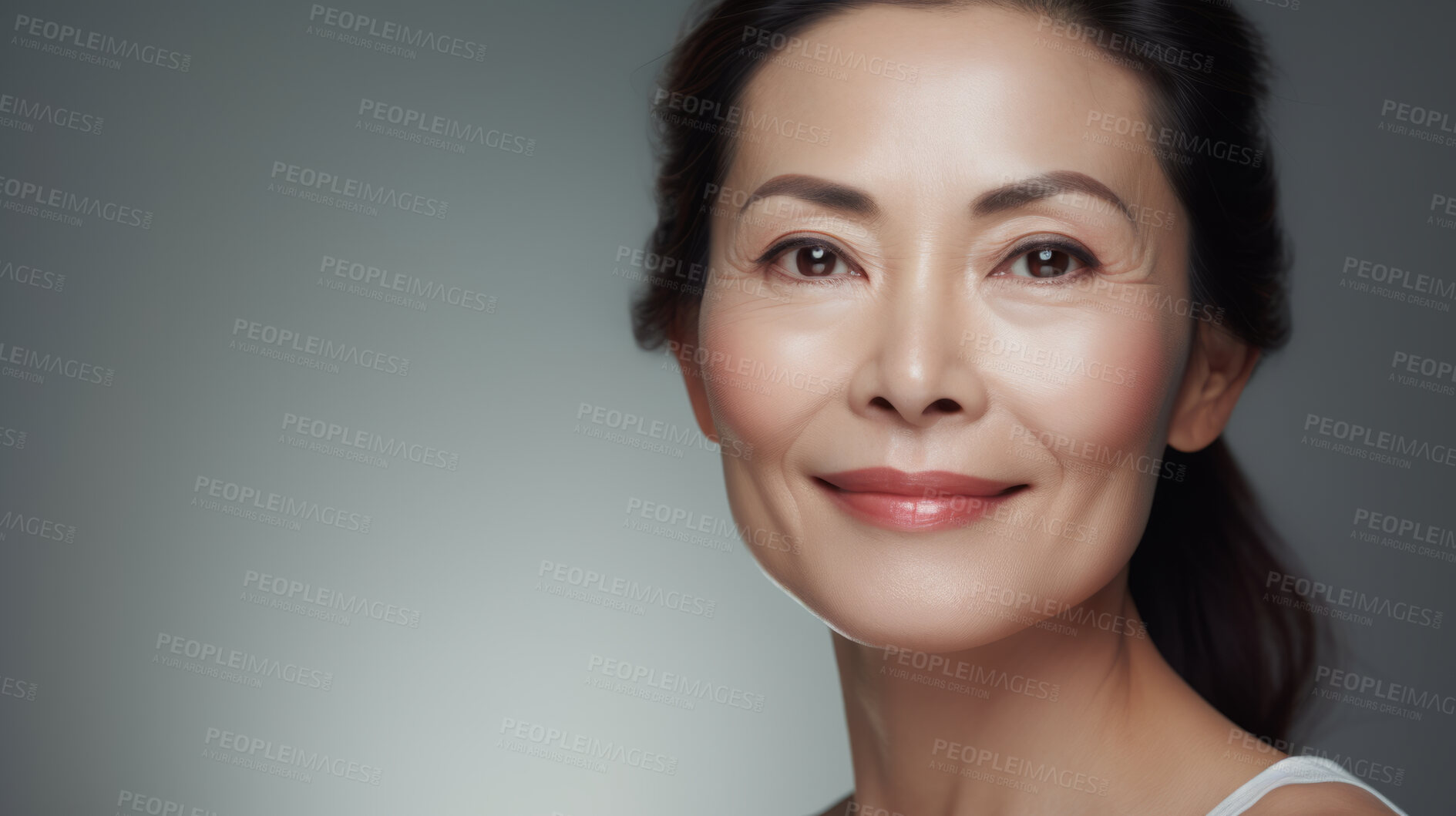 Buy stock photo Radiant mature senior model woman smiling for spa beauty and skincare in studio