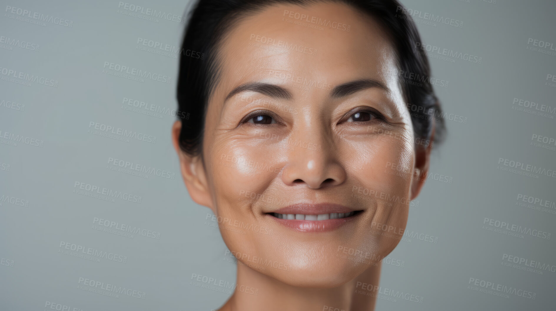 Buy stock photo Radiant mature senior model woman smiling for spa beauty and skincare in studio